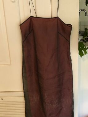 Banana Republic Strapless Sheer Overlay Dress in Burgundy and Black